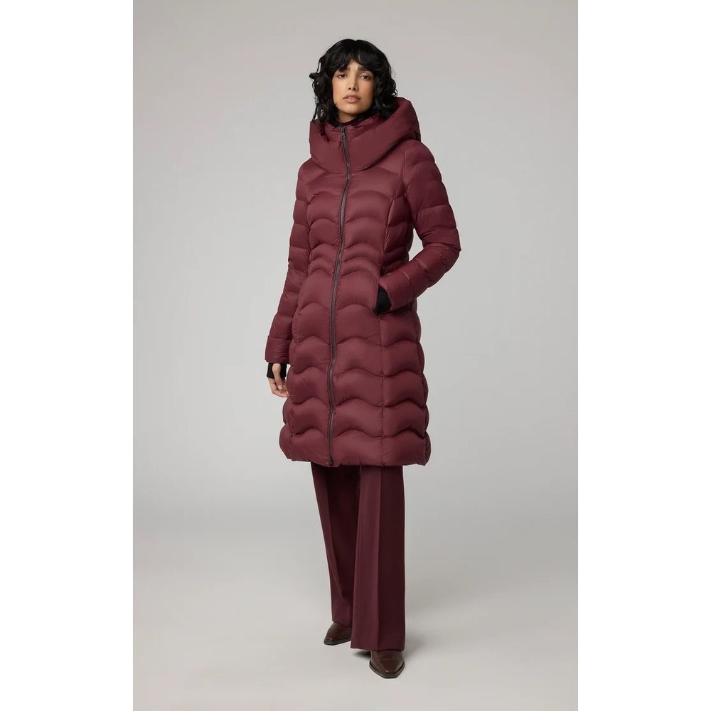 SOIA & KYO Lita-V‎ Sustainable Lightweight Down Coat in Merlot - Size Large